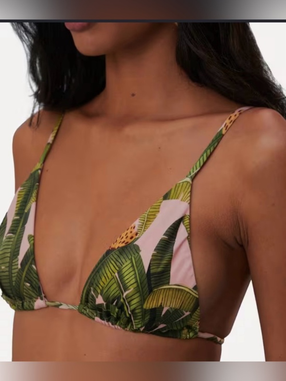 Farm Rio Banana Leaves Pink Triangle Bikini Top NWT Size S Tropical Swim